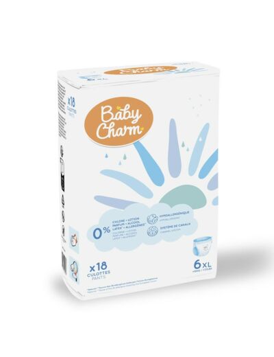 COUCHE CULOTTE BABYCHARM T6 XL +15KG SACHET DE 18 PANTS NEW