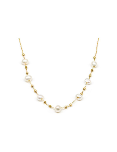 Collier ZAG en acier doré et perles de culture