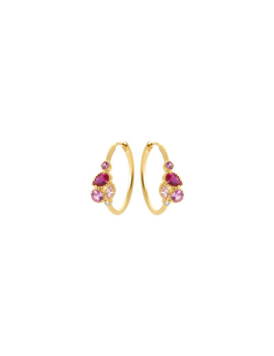 Boucles d'oreilles Créoles en plaqué or, oxydes de zirconium et pierre de couleur
