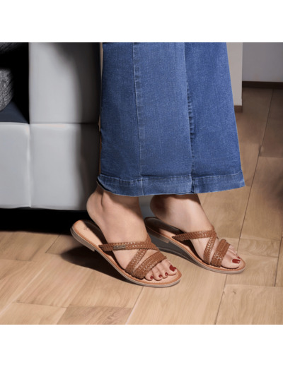 Mule plate femme cognac rivage