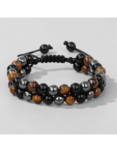 Bracelet homme oeil de taureau hématite & Onyx