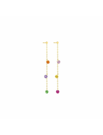 Boucles d'oreilles pendantes La Brune & La Blonde CONFETTI Rainbow en or jaune, rubis, saphirs multicolores, tsavorites et améthyste de 0.80ct