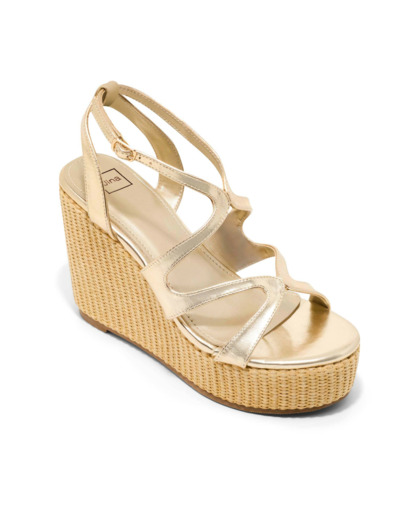 Sandale talon compensee femme dore