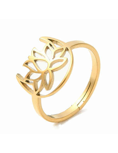 Lotus et lune bague acier inoxydable