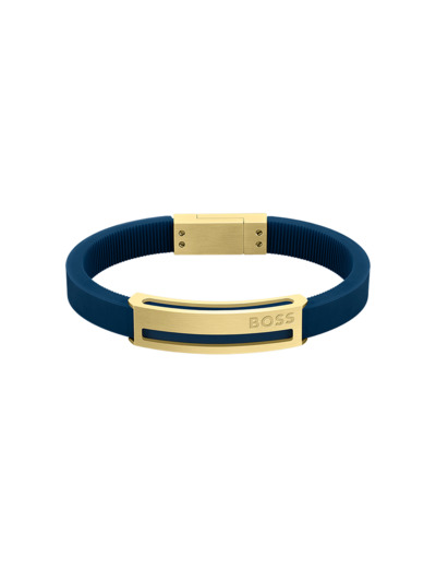 Bracelet BOSS Sarkis A en métal doré et silicone bleu, taille S