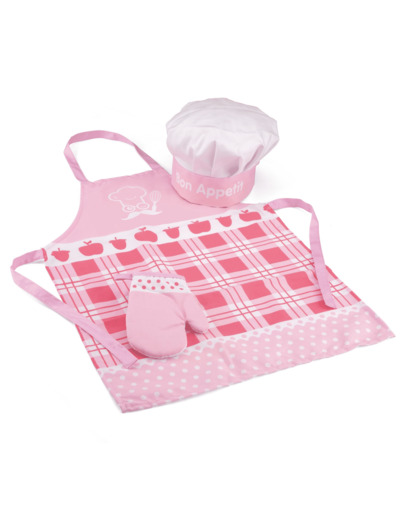 Tenue de cuisinier rose 3 pièces: tablier