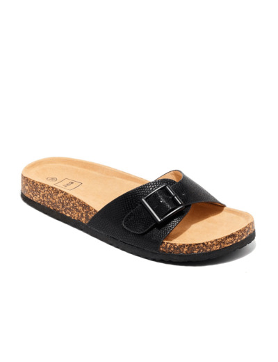 Mule plate femme python noir