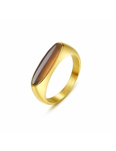 BAGUE FINE OR AGATE MARRON