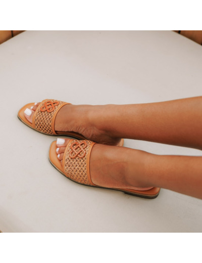 Mule plate femme camel