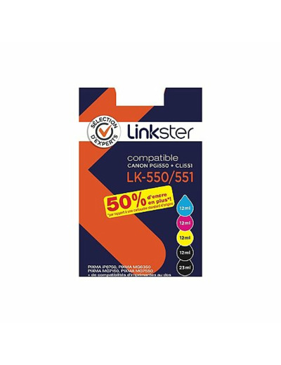Cartouche d'encre lk-550/551 xl noir/cyan/magenta/jaune compatible canon pgi550+cli551