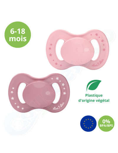 SUCETTE ANATOMIQUE VEGETALE POUR BEBE 6-18 MOIS LUC ET LEA X2