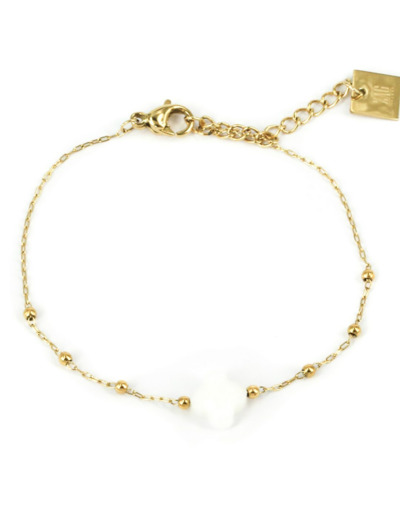 Bracelet ZAG en acier doré et agate blanche