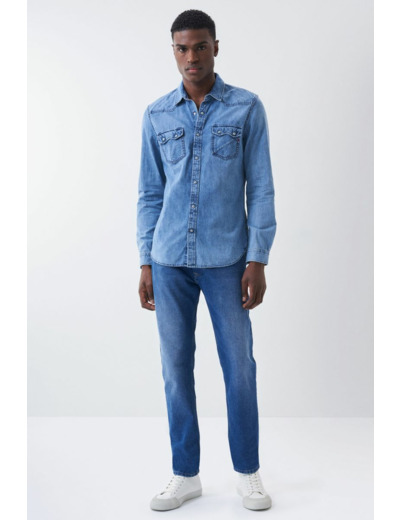 Chemise slim S-Repel en denim