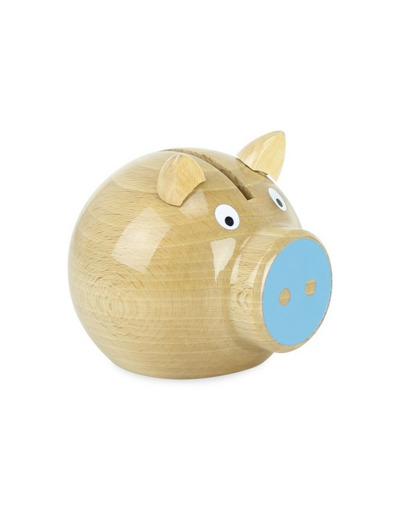 Tirelire Cochon en Bois Bleu - 5129B