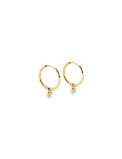 Boucle d'oreille Zag en acier doré et zircon
