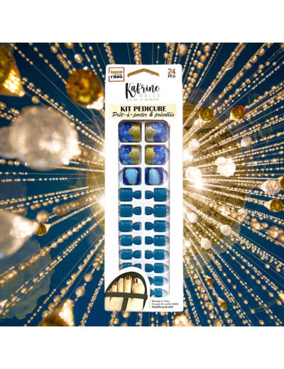 PRESS ON NAILS PEDICURE- TURQUOISE AND GOLD