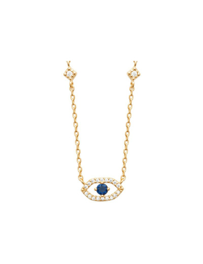 Collier en plaqué or, oxyde de zirconium et pierre de couleur