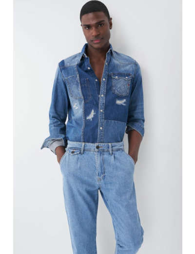 Chemise en denim avec patchwork style cowboy