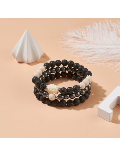 Bracelet trio hématite et pierre de lave