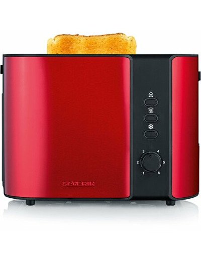 Grille pain severin at2217 , noir/inox laqué rouge, 800 w, double fente
