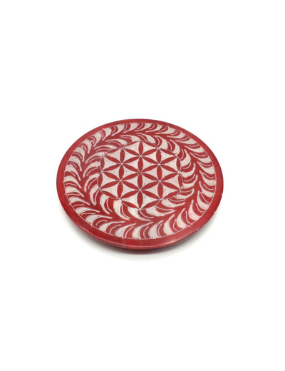 Porte-Encens Pierre Rond Fleur de Vie Rouge 10cm