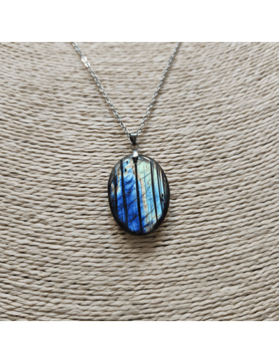 Pendentif labradorite madagascar jaune/bleue