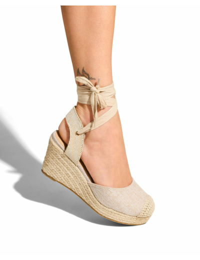 Sandale talon compensee femme camel
