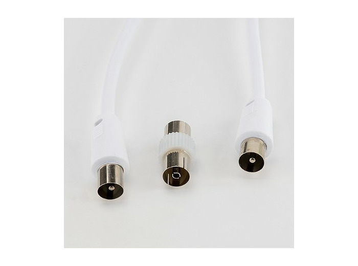 Câble antenne tv 9,52mm mâle/mâle + 1 adaptateur coaxial 9,52mm femelle/femelle 10m