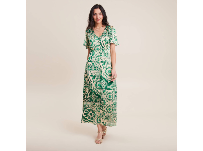 Robe longue évasée satin