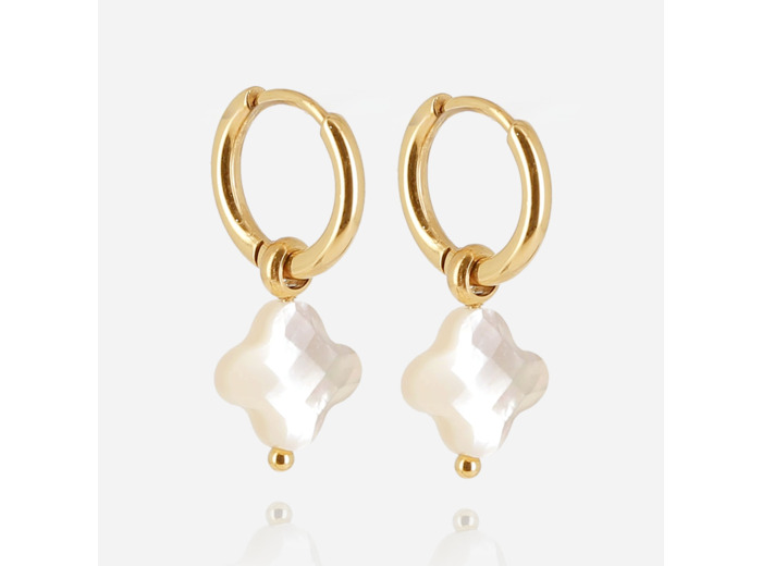 Boucles d'oreilles ZAG en acier doré et nacre blanche