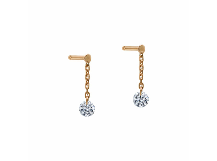 Boucles d'oreilles pendantes La Brune & La Blonde 360° en or rose et diamants de 0.14ct