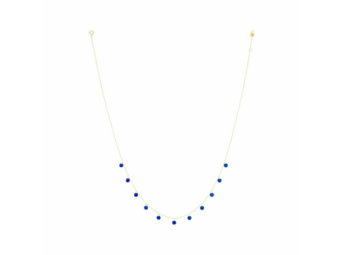 Collier La Brune & La Blonde Polka en or jaune et lapis lazuli, 42cm