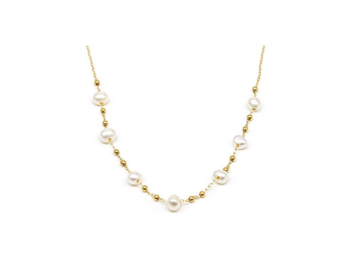 Collier ZAG en acier doré et perles de culture