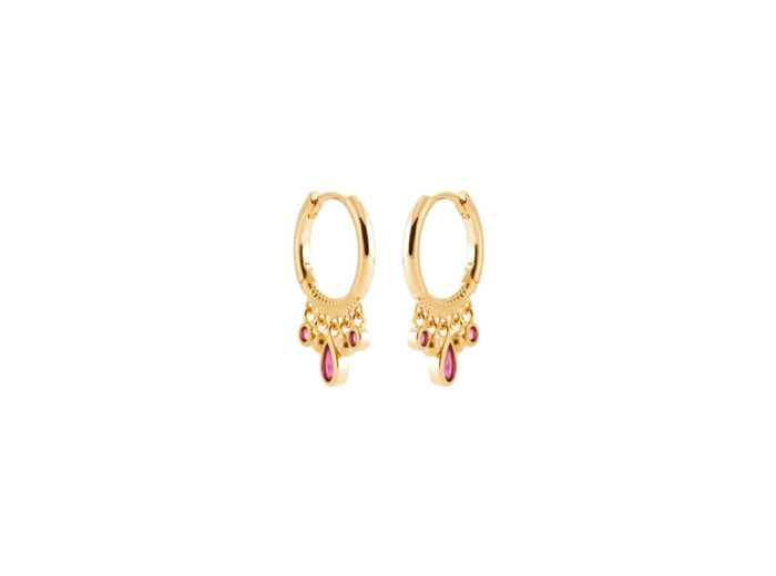 Boucles d'oreilles créoles en plaqué or et pierres de couleurs