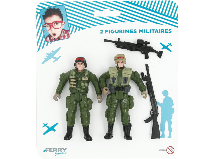 2 FIGURINES MILITAIRES + ARMES ASSORTIES