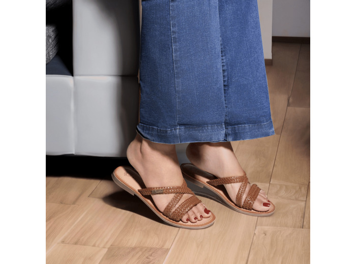 Mule plate femme cognac rivage