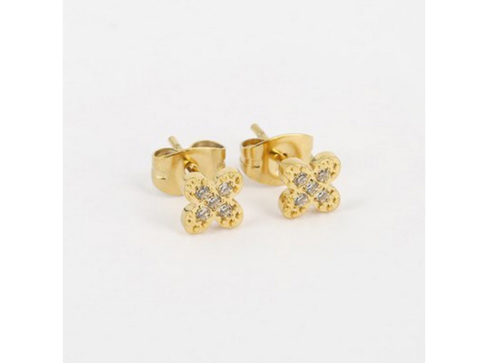 Boucles d'oreilles ZAG en acier doré et oxydes de zirconium