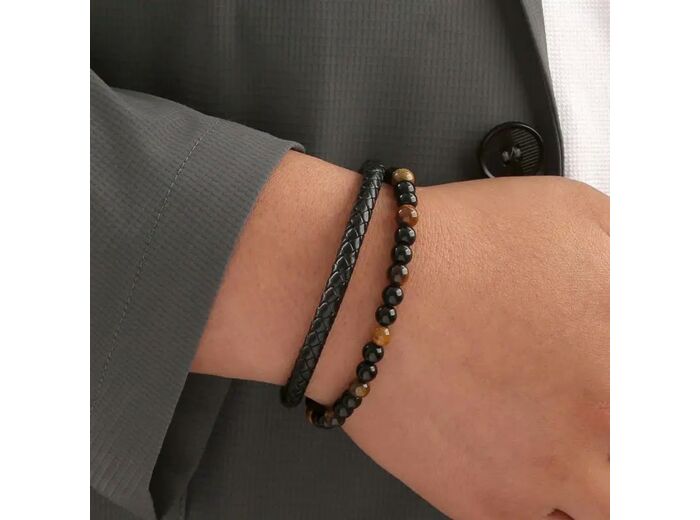 Bracelet homme œil de taureau et Onyx