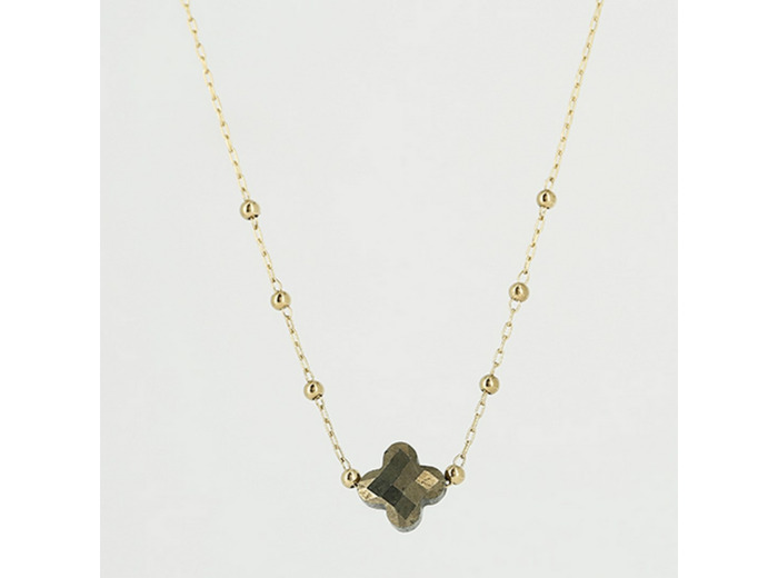Collier ZAG en acier doré et pyrite