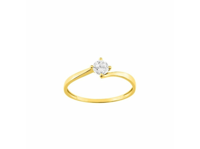 Solitaire en or jaune et oxydes de zirconium