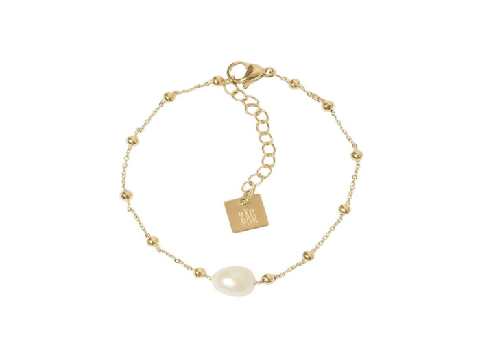 Bracelet Zag en acier doré et perle