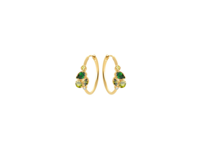 Boucles d'oreilles Créoles en plaqué or, oxydes de zirconium et pierre de couleur