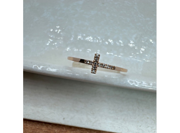 Bague Croix en Or Rose et diamants