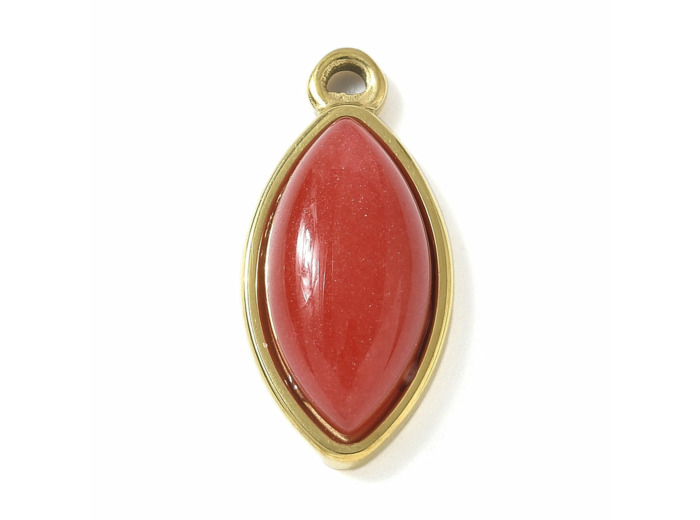 Pendentif pierre naturelle en acier or forme d'oeil de cheval