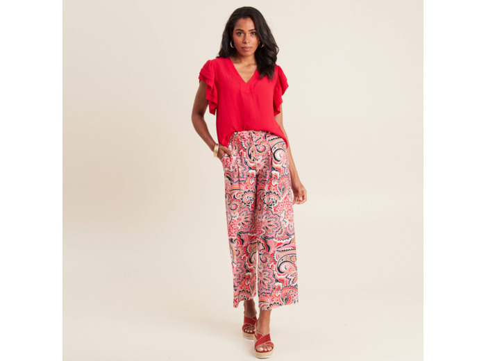 Blouse manches courtes volants