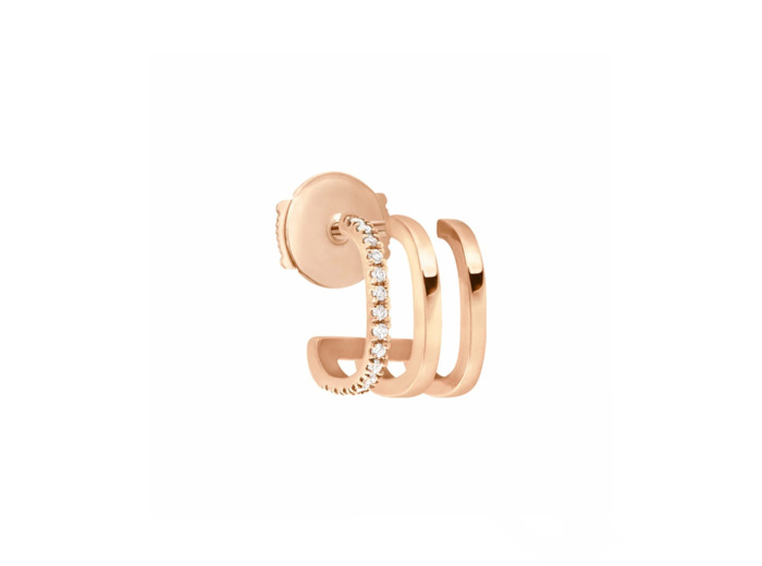 Mono boucle d'oreille gauche Vanrycke Charlie Triple en or rose et pavée de diamants