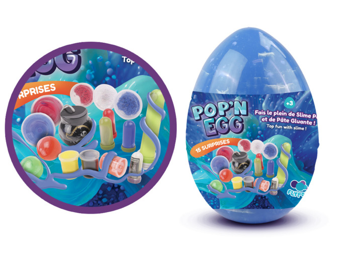 OEUF GARNI BLEU   H26CM - D 16 CM - MULTI SLIME - APD 3 ANS