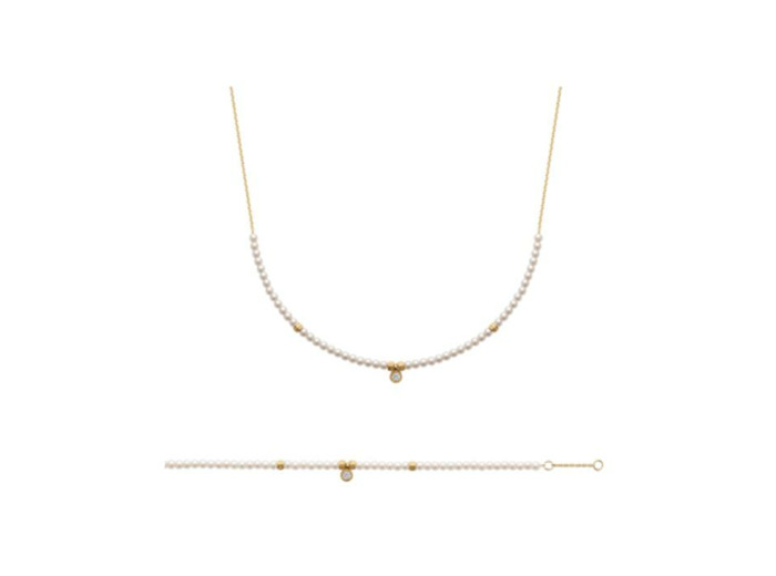 Collier en plaqué or, perle d'imitation et oxyde de zirconium