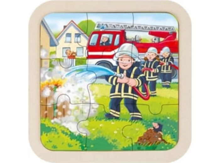 Puzzle pompiers en bois 9 pièces - GOKI - 57382