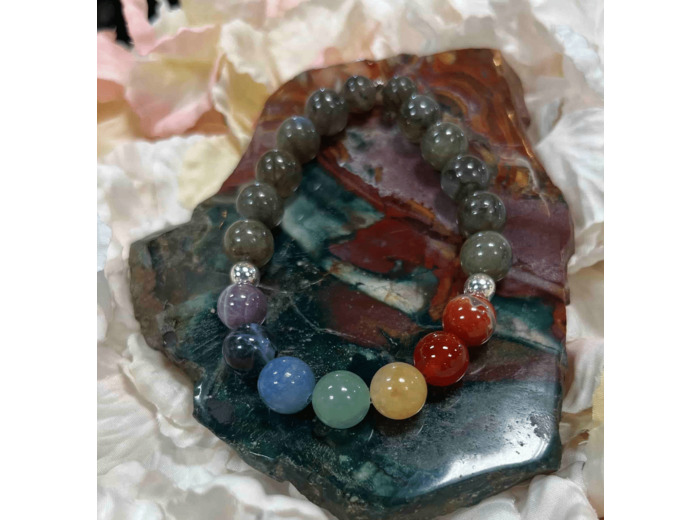 Bracelet pierre naturelle 7 chakras + labradorite